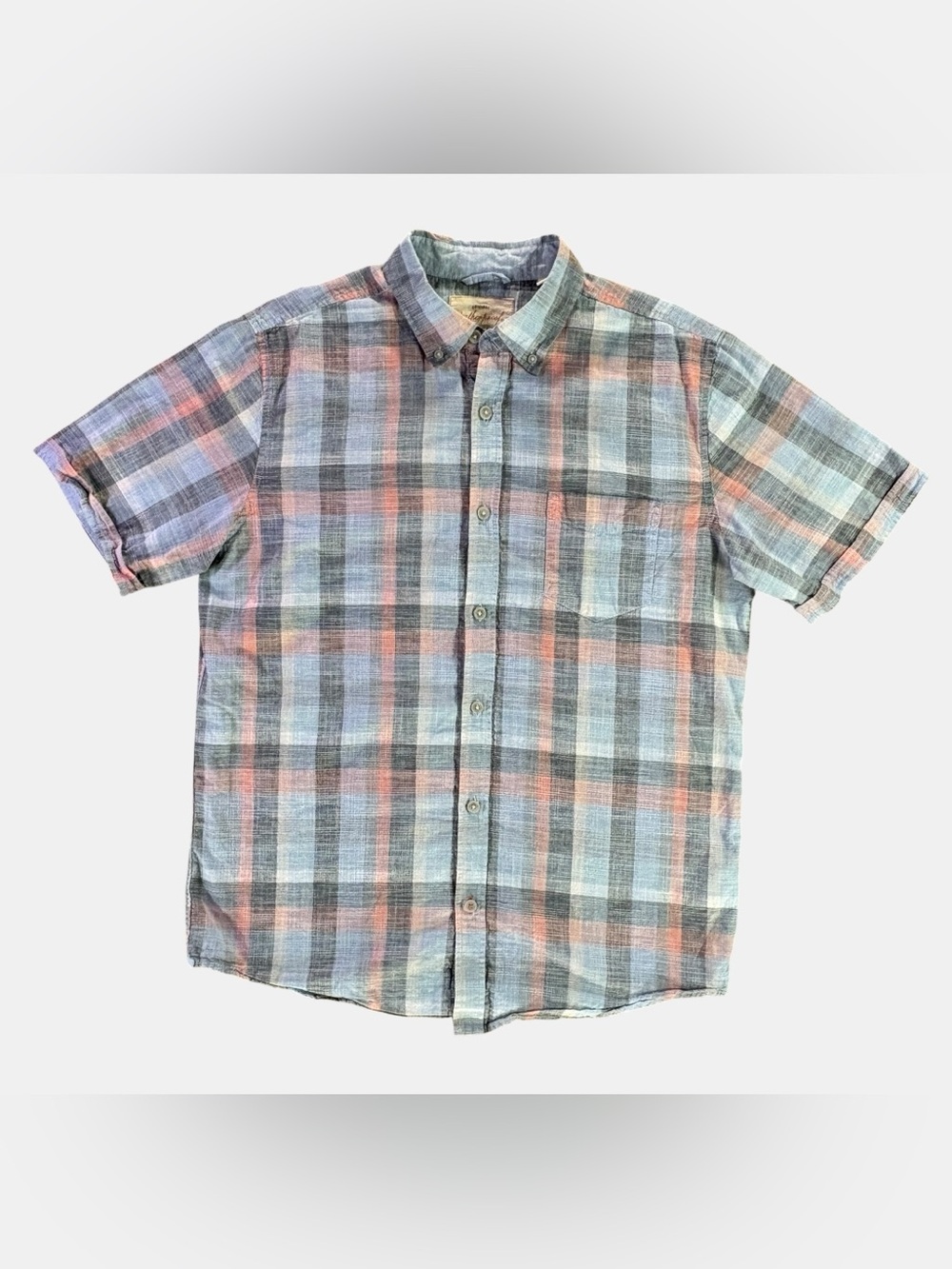 Weatherproof Vintage Mens Large Plaid Button Up Shirt Short Sleeve Cotton